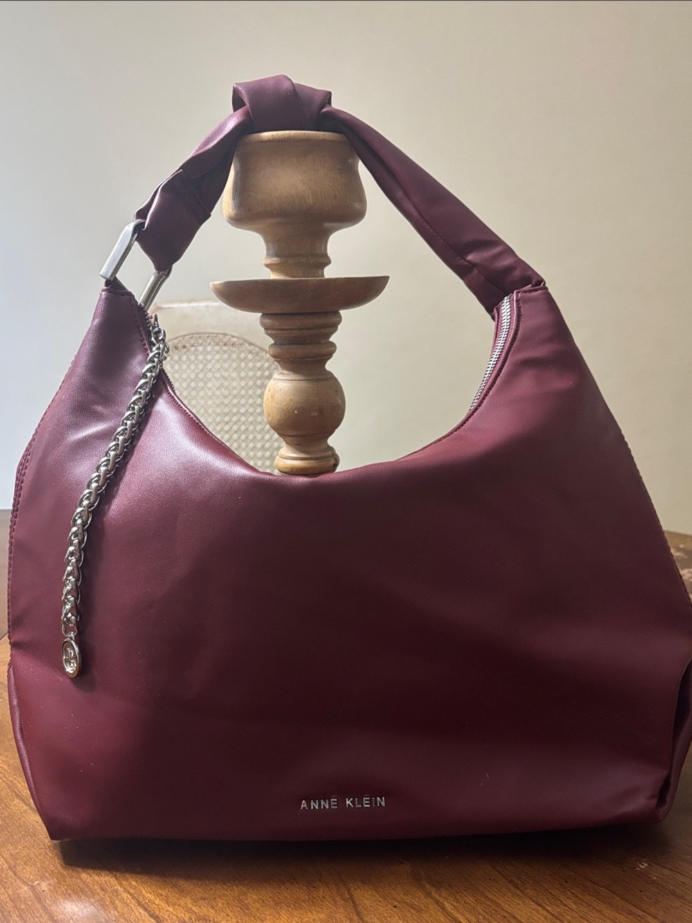 Anne Klein Deep Burgundy Shoulder Bag with Zippered Interior Pocket